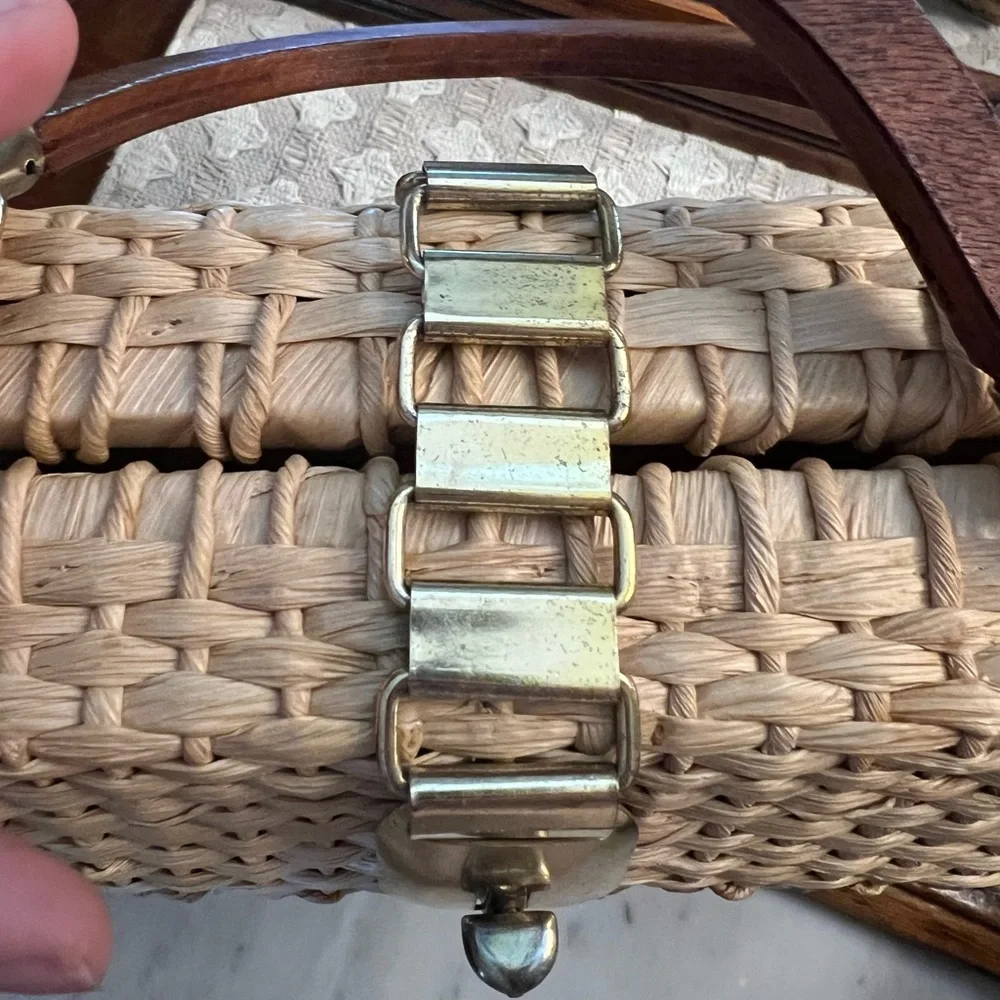 Woven Rattan Top-Handle Bag in Natural Tan